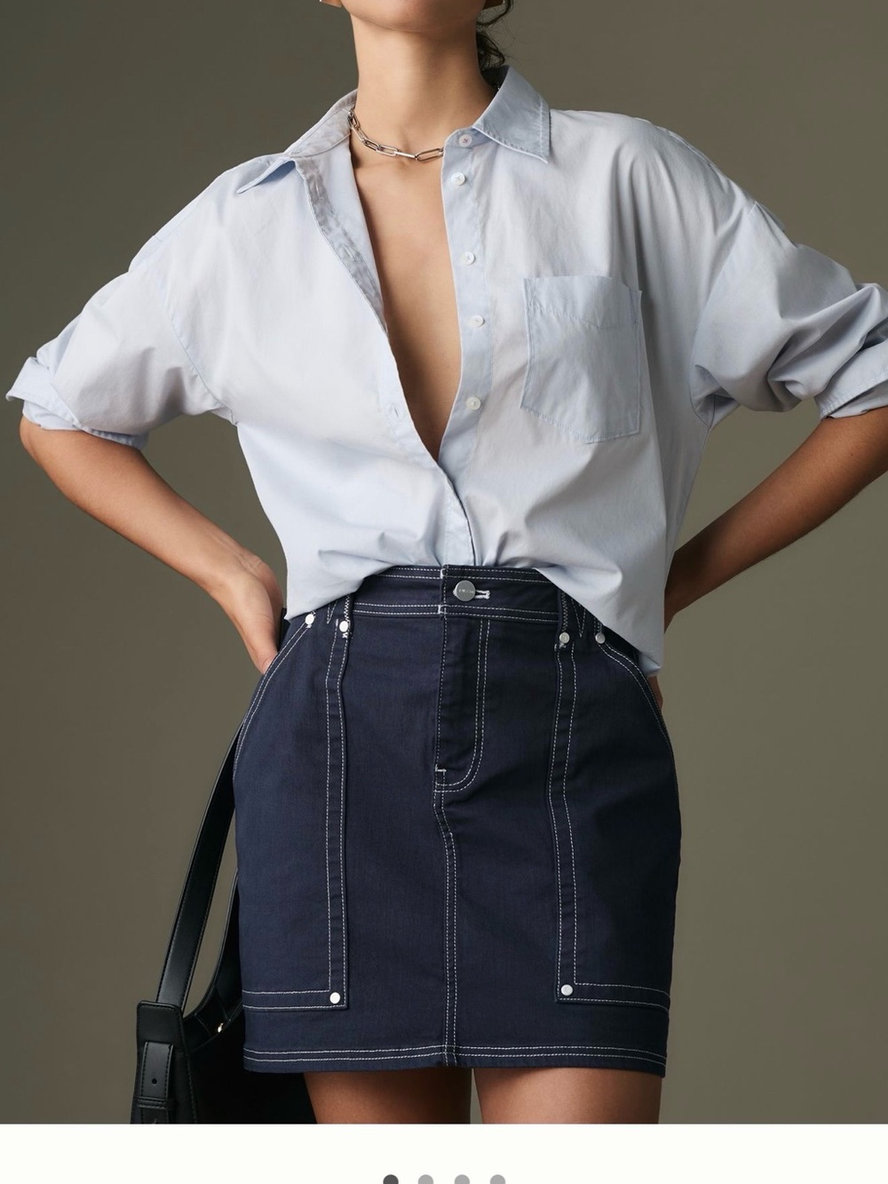 Pilcro Anthropologie Carpenter Mini Navy/white stitching EUC Sz 14